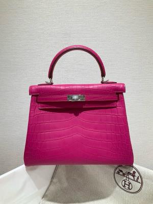 cheap quality Hermes Kelly 25 matte Niloticus Crocodile J5 Rose scheherazade PHD